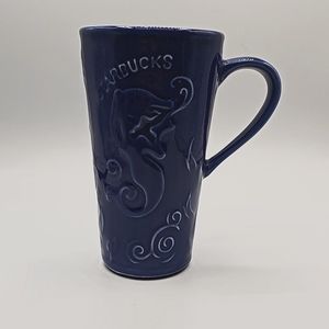 Starbucks Cobalt Blue Siren Mermaid Tall Coffee Travel Mug Ceramic Cup No Lid